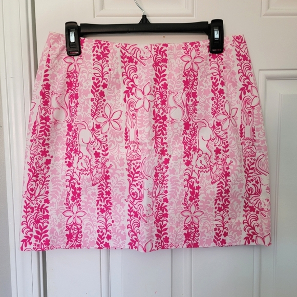 Lilly Pulitzer Boardwalk Cafe Pink White Tropical Animal Print Skirt Size 4 - Picture 1 of 9